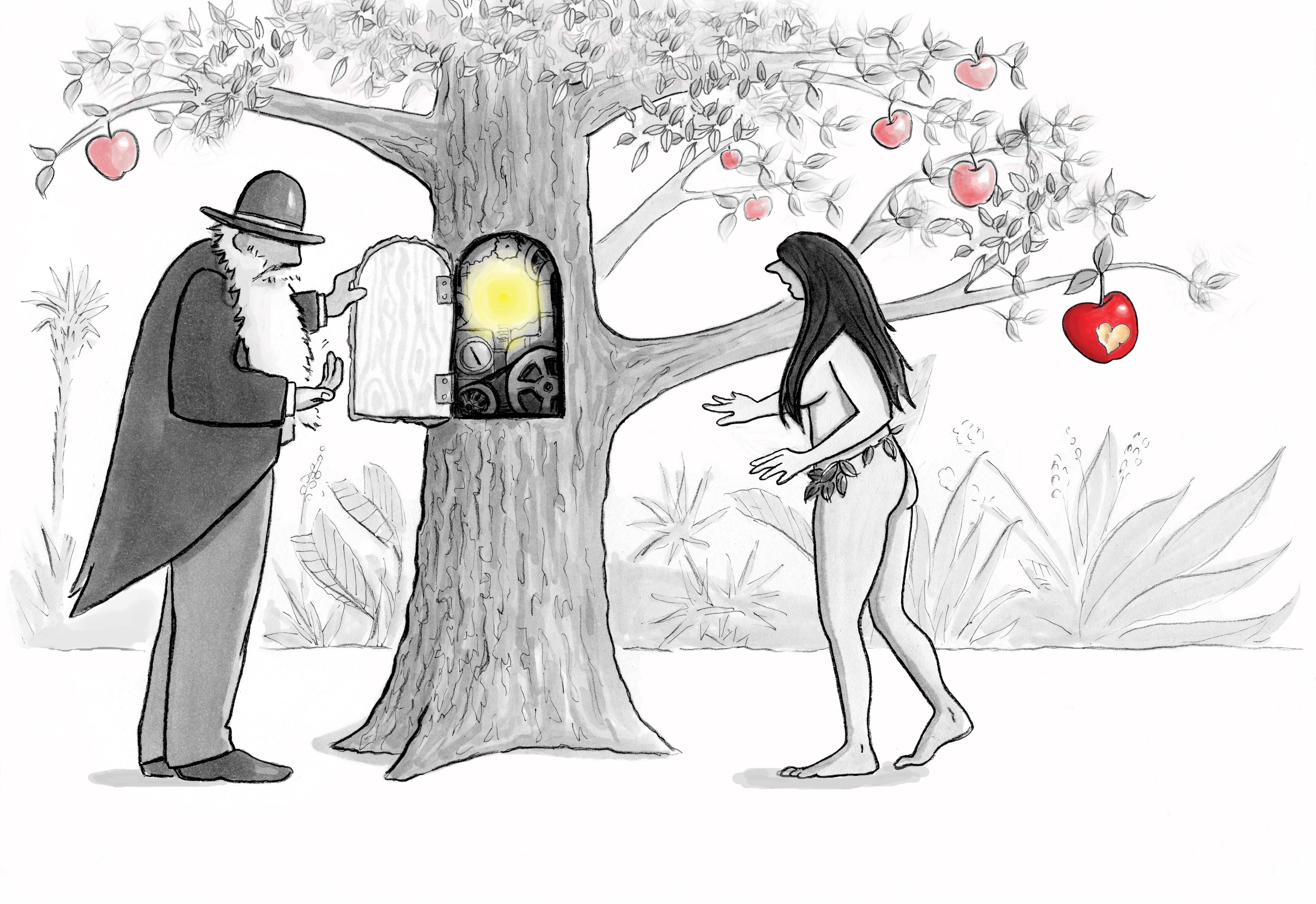 Darwin Showing Eve the Inner Workings of the Tree of Knowledge